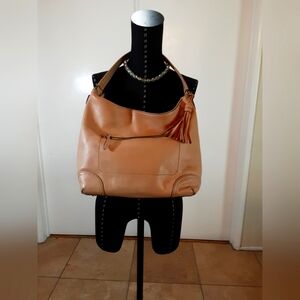 Cole Han Elegant Tan Leather Hobo Shoulder Bag